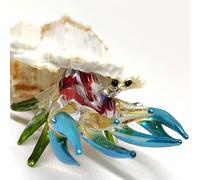 Sansukjai Seashell Hermit Crab Miniature Figurines Animals Hand Blown Glass Art Collectible Gift Decorate, Multi-Color