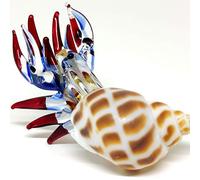 Sansukjai Seashell Hermit Crab Miniature Figurines Beach Animals Hand Blown Glass Art Collectible Gift Decorate - Spotted Babylon (Red Blue)