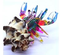 Sansukjai Seashell Hermit Crab Miniature Figurines Beach Animals Hand Blown Glass Art Natural Collectible Gift Decorate (Multi-Color)