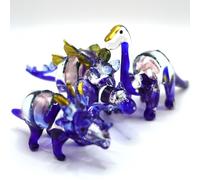 Sansukjai Set 3 Dinosaurs Miniature Figurines Hand Painted Blown Glass Art Animals Collectible Gift Home Decor, Clear Blue