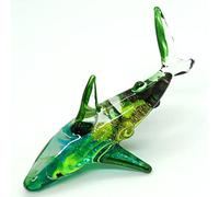 Sansukjai Shark Miniature Tiny Figurines Animals Hand Painted Blown Glass Art Sea Collectible Gift Decorate (Blue Green)