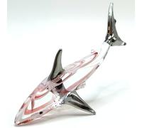 Sansukjai Shark Tiny Miniature Figurines Sea Animals Hand Blown Glass Art Collectible Gift Decorate (Red Silver)