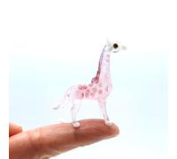 Sansukjai Tiny Giraffe Hand Blown Glass Art Figurines Animals Collectible Gift Home Décor, Pink