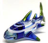 Sansukjai Whale-Shark Tiny Miniature Figurines Sea Animals Hand Blown Glass Art Collectible Gift Decorate (Blue Green)