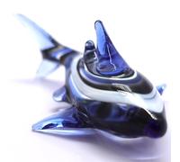 Sansukjai Whale-Shark Tiny Miniature Figurines Sea Animals Hand Blown Glass Art Collectible Gift Decorate (White Blue)