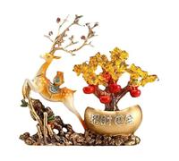 SANSWUNIU 1 Pcs Golden Citrine Crystal Money Tree With Deer Statue, Attracting Wealth Ornaments, Lucky Feng Shui Home & Desk Decor(Color:Orange)