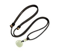 SANSWUNIU 1 Pcs Necklace With Good Luck，Handmade Peace Buckle，Natural Hetian Jade Pendant，Positive Energy Amulet，Men And Women(Size:Black chain,Color:Light ice color)