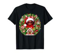 Santa Afro Kid Girl Sunglasses Xmas Floral Cirle Colorful T-Shirt