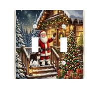 Santa And Boxer Dog Christmas Scene Claus Double Light Switch Cover Plate | Boxer Dog, Winter Cabin Scene, Decorated Pine Tree, Holiday Gifts, Nostalgic Atmosphere