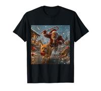 Santa and Cat Chase Christmas Humor Winter T-Shirt