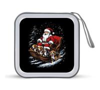 Santa and Dogs Chrismtas Portable Zipper CD Case 40 Capacity DVD Collection Holder for Car Office Home Travel