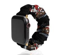Santa And Dogs Chrismtas Soft Elastic Scrunchie Watch Strap Compatible with IWatch Series 6 5 4 3 2 1 Printed Wristbands Bands