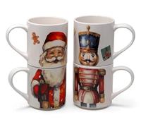 Santa and Nutcracker Christmas Stacker Mugs - Set of 4 Cups