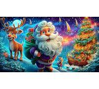 Santa-and-Reindeer-Christmas-Scene Adult Jigsaws Puzzle 1000 Piece Educational Games Fun Present & Activity for Home Challenging Puzzles for Relaxation, Creativity & Gift Giving 38x52/1000pcs