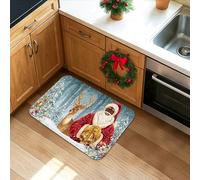Santa and Reindeer Kitchen Mats for Floor, Vintage Christmas Soft Mats, Cushioned Comfort Washable Non Slip Decor Rugs for Kitchen Sinks Laundryroom Bathroom 20x31 Inch
