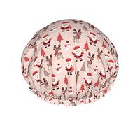 Santa And Reindeer Shower Cap,Nightcap Double Layer Waterproof Elastic Bath Cap Reusable Bathing Hair Cap