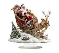 Santa and Sleigh with Reindeer, 25cm Santa Sleigh Table Ornament, 2D Acrylic Santa In Sleigh with Flying Reindeer, Funny Christmas Desktop Decoration for Home