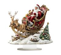 Santa And Sleigh With Reindeer, 2D Acrylic Santa Claus Reindeer Ornament With Stand, Santas Claus Sled Tree Elk Christmas Table Decor For Home, Workplace, Living Room, Restaurant & Bedside