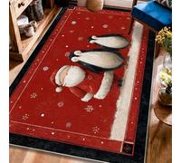 Santa Area Rug, Christmas Festive Penguin Snowflake Christmas Red Non-Slip Backing Carpets Fade Resistant Home Aesthetic Rugs for Living Room Bedroom Classroom Apartment Decor 4' X 6'