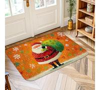 Santa Area Rug, Christmas Festive Snowflakes Xmas Tree Orange Low Pile Sponge Aesthetic Doormat Rectangle Accents Rug Laundry Room Bathroom Doorway Entryway Decor 2' X 3'