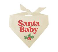 Santa Baby Dog Bandana | 100% Unbleached Cotton Adjustable Triangle | Made in USA | Christmas | Holiday Cheer | Merry and Bright | Gift | Winter |Natural, One Size (1464)