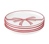 Santa Barbara Design Studio Appetizer Plate Set White Ceramic Small Plates, 5.25" Diameter, Red Bow, 4-Count