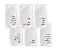 Santa Barbara Design Studio Cloth Dinner Napkins Face-to-Face Designs Black & White Table Linen Collection, Set of 6, Mind Your Manners
