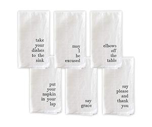 Santa Barbara Design Studio Cloth Dinner Napkins Face-to-Face Designs Black & White Table Linen Collection, Set of 6, Mind Your Manners