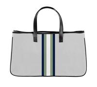 Santa Barbara Design Studio Racer Stripe Canvas Tote - Leather Handles and Waterproof Lining, Grey + White, Green, 11" H x 20" W x 6" D, Inside Pocket: 7.5" H x 9" W, Preppy, Casual, Sporty