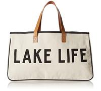 Santa Barbara Design Studio Tote Bag Hold Everything Collection Black and White 100% Cotton Canvas with Genuine Leather Handles, Large, Lake Life