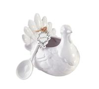 Santa Barbara Design Studio Turkey Gravy Boat with Spoon - Glazed Ceramic Thanksgiving Serving Dish, 7.5" L x 5.25" W x 6.25" H, White