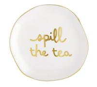 Santa Barbara Design Studios Bag Holder White Ceramic Gold Foil Rest, 3.5" Diameter, Spill The Tea