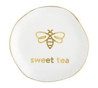 Santa Barbara Design Studios Bag Holder White Ceramic Gold Foil Rest, 3.5" Diameter, Sweet Tea