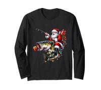 Santa Bass Fishing Christmas Santa Riding Fish Funny Long Sleeve T-Shirt