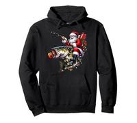 Santa Bass Fishing Christmas Santa Riding Fish Funny Pullover Hoodie