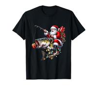 Santa Bass Fishing Christmas Santa Riding Fish Funny T-Shirt