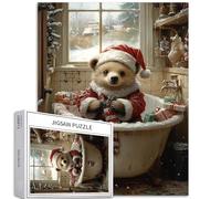 Santa Bear is Taking a Bath 1000 Piece Jigsaw Puzzles for Adults Vintage Bathroom Art Jigsaw Puzzle Colorful DIY Puzzles for Home Decoration Gifts Family Puzzle Perfect for Game Nights 50×70cm