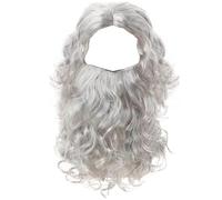 Santa Beard and Wig Set for Men 2PCS Long Wizard Beard with Adjustable Strap Breathable Santa Wig Reusable for Christmas Party, Style 1