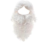 Santa Beard and Wig Set for Men 2PCS Long Wizard Beard with Adjustable Strap Breathable Santa Wig Reusable for Chr