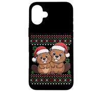 Santa Beavers Christmas Ugly Xmas Sweater Case for iPhone 16 Plus