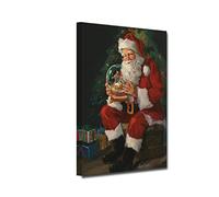 Santa Believes Canvas Wall Art Print Posters Santa Claus Carrying Gifts Coming on Christmas Eve Modern Art Paintings for Home Room Office Wall Decor (Framed,Ready to hang, 16"x24"(40x60cm))