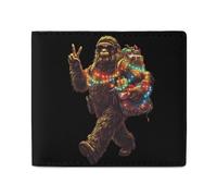 Santa Bigfoot Christmas Lights Bifold Wallet with ID Window Leather Slim Wallet RFID Blocking Compact Purse for Men Women