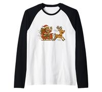Santa Bigfoot Sleigh Ride Funny Kids Christmas Design Raglan Baseball Tee