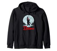 Santa Bigfoot Xmas Funny Sasquatch In Moon Believe Christmas Zip Hoodie