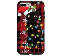 Santa Black Cat Tangled Up In Christmas Lights Holiday Plaid Case for iPhone 7 Plus/8 Plus