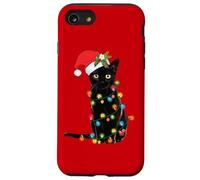 Santa Black Cat Tangled Up In Christmas Tree Lights Holiday Case for iPhone SE (2020) / 7/8