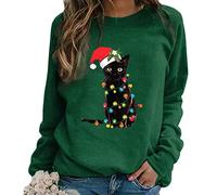 Santa Black Cat Tangled Up In Christmas Tree Lights Sweatshirt