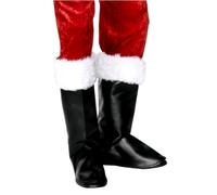 Santa Black Faux Leather & Fur Trim Boot Covers Father Christmas Fancy Dress