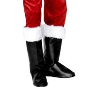 Santa Boot Covers Black Mens Father Christmas Fancy Dress Xmas Outfit Accessory