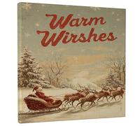 Santa Canvas Kitchen Wall Art, Vintage Rustic Reindeer Sleigh Christmas Red Wall Hanging Posters Artwork Prints Home Dining Bedroom Living Room Restaurant Decor 12x12 Inch